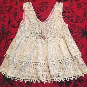 Free People sheer ruffle lace tank S